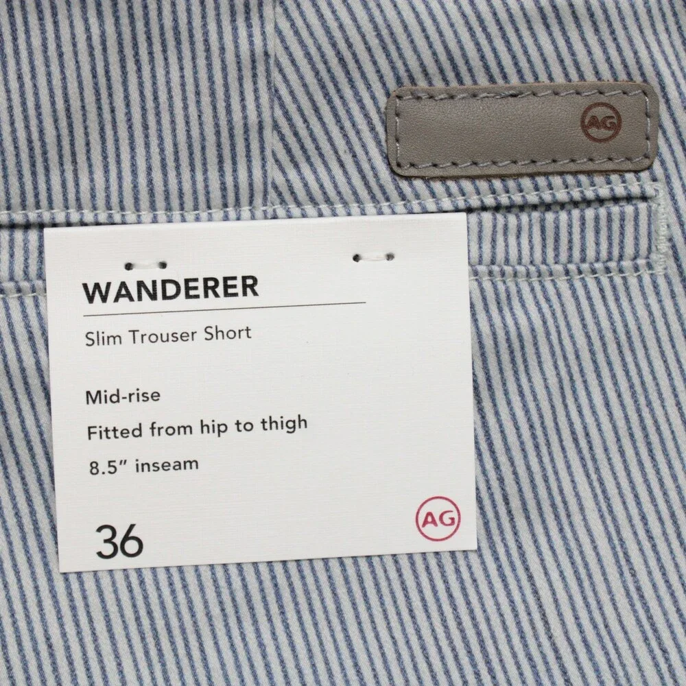 AG Adriano Goldschmied NWT Wanderer Slim Trouser Shorts Size 36 US Blue Stripes